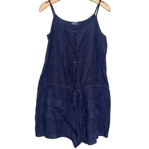 ATWELL Women’s Size S Navy Blue Henley Patch Front Drawstring Linen Romper
